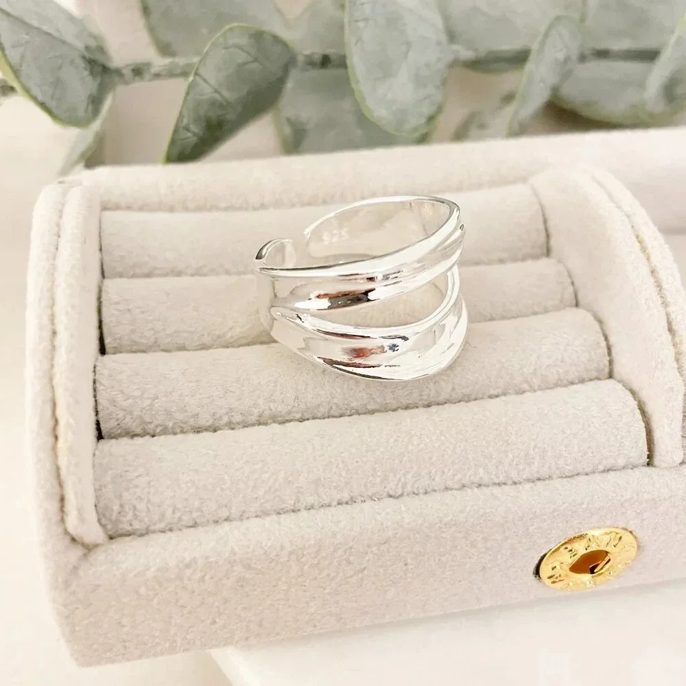 925 Sterling Silver Chunky Ring Layer Ring Large Bold Silver Statement Ring